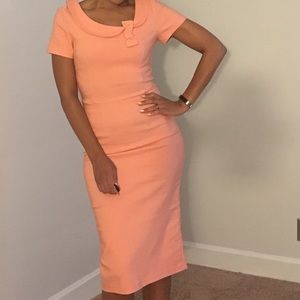 Solid Peach sheath dress with bow